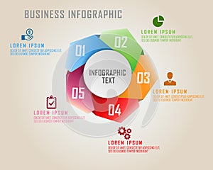 Five cornered with five colors business infographics on pentagon style