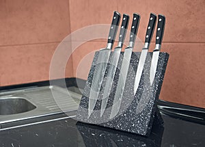 Five of damascus steel knife set