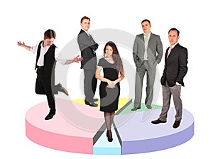 Five different businessmen standing on diagram