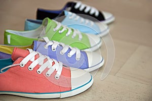 Five different color shoes