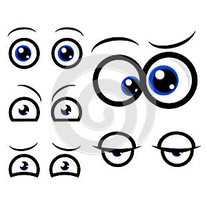 Five different Eye Expression, curious, sleepy, anxious, eager, confuse, angry isolated on white