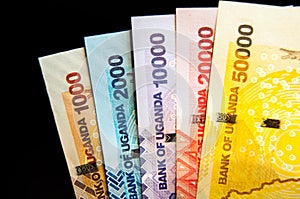 Five different Ugandan bank notes photo