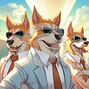 Anime-inspired Dogs In Suits And Sunglasses: Vibrant And Spirited Portraits photo