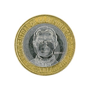 Five Dominican pesos coin 2007 isolated