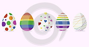Five easter egg designs in rainbow color