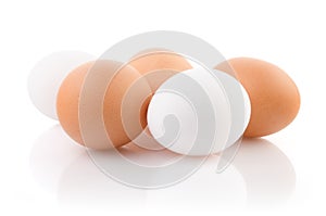 Five eggs isolated on white background