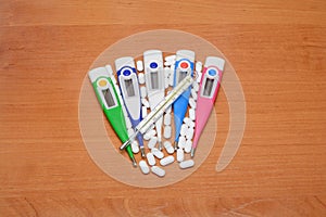 Five electronic thermometers