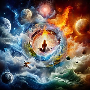 Five elements of nature air water fire earth space creation
