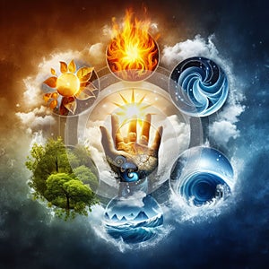 Five elements of nature air water fire earth space creation