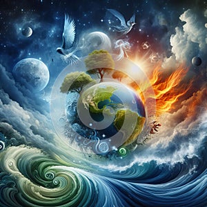 Five elements of nature air water fire earth space creation