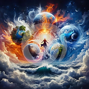 Five elements of nature air water fire earth space creation