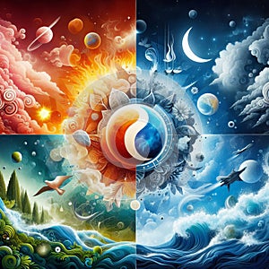 Five elements of nature air water fire earth space creation