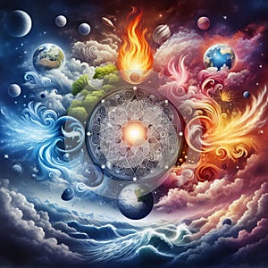 Five elements of nature air water fire earth space creation