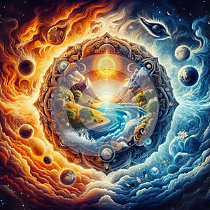 Five elements of nature air water fire earth space creation