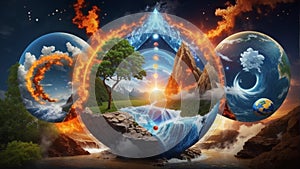 Five elements of nature air water fire earth space creation of natures force