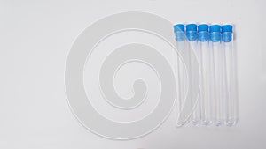 Five Empty test tubes on white background