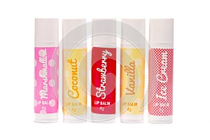 Five flavoured lip balms