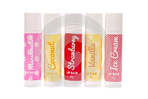 Five flavoured lip balms photo