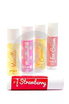 Five flavoured lip balms photo