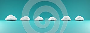Five Fluffy White Clouds on Teal Background Growth Progress Cloud Computing Concept