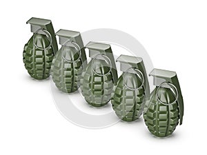 Five fragmentation hand grenades