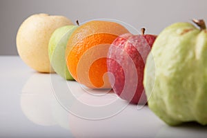 Five fruit , guava orange, redapple, green apple chinese pear,
