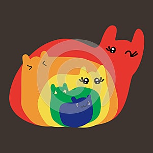 Five funny cats different 5 color. Vector illustration
