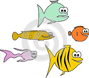Five funny various fishes - illustration