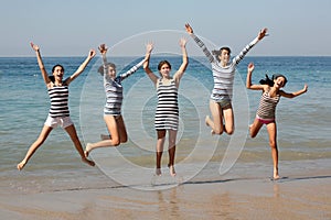 Five girls jumping