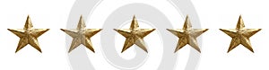 Five gold foil star on white background, concept of evaluating the result, rating, Satisfaction