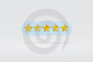 Five gold star rate review customer experience quality service excellent feedback concept on best rating satisfaction background.