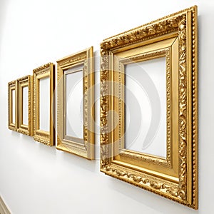 Five Golden Frames isolated on white background