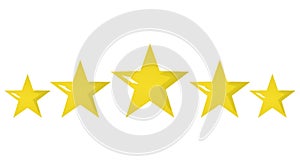 Five golden rating star 3d illustration on white background