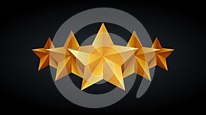 Five golden rating star vector illustration in gray black background