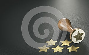 Five golden stars, service quality reward over black background