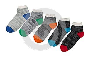 Five gray sock with colored parts