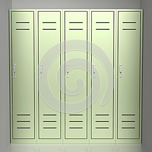 Five green metal lockers