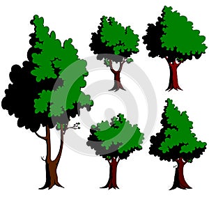 Five green trees