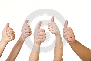 Five hands doing thumbs up photo