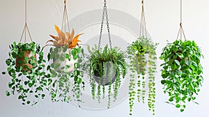 Five Hanging Plants In A Modern Interior