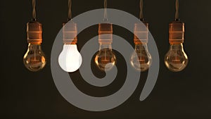 Five Hanging Vintage Incandescent Light Bulbs