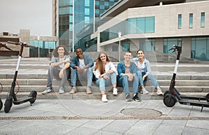 Five happy friends spending time together posing for photo