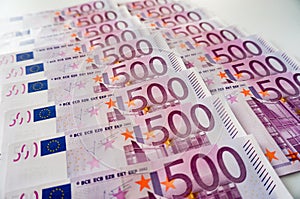 Five hundred euros banknotes in row photo