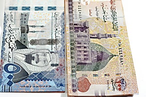 Five hundred Saudi Arabia riyals cash money banknote 500 SAR features king AbdulAziz Al Saud and Kabaa with 200 LE EGP two hundred photo