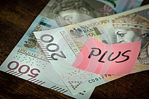 Five hundred zlotys plus 200 Polish zlotys, Concept, 500+ Changes in the Polish social program and increasing benefits for