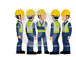 Five industrial worker have a meeting on white background