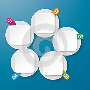 Five Info Labels With Numbers Circle Rectangle Blu