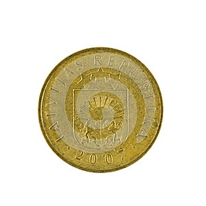Five latvian santimi coin 2007 isolated