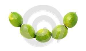 Five limes fruits composition isolated over the