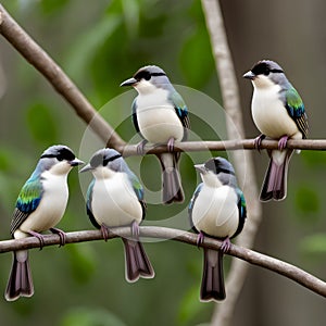 Five Little Songbirds Perched in a Tree